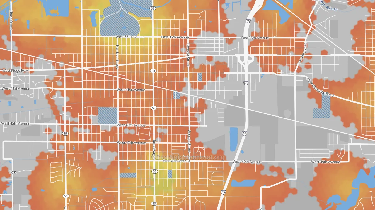 Bike Grade map of 46409, IN