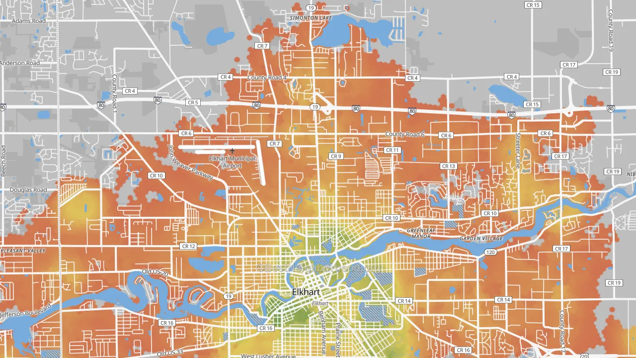 Bike Grade map of 46514, IN