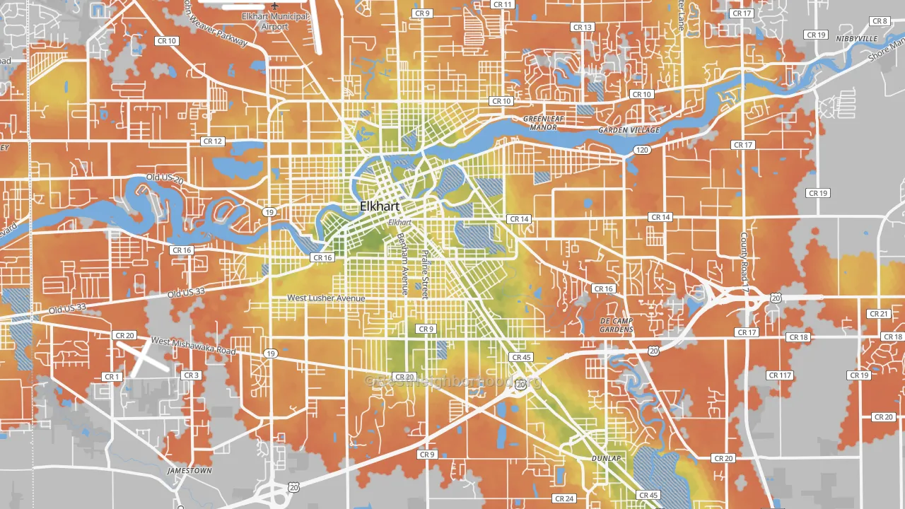 Bike Grade map of 46516, IN