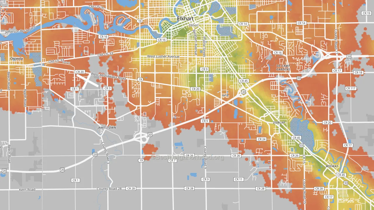 Bike Grade map of 46517, IN