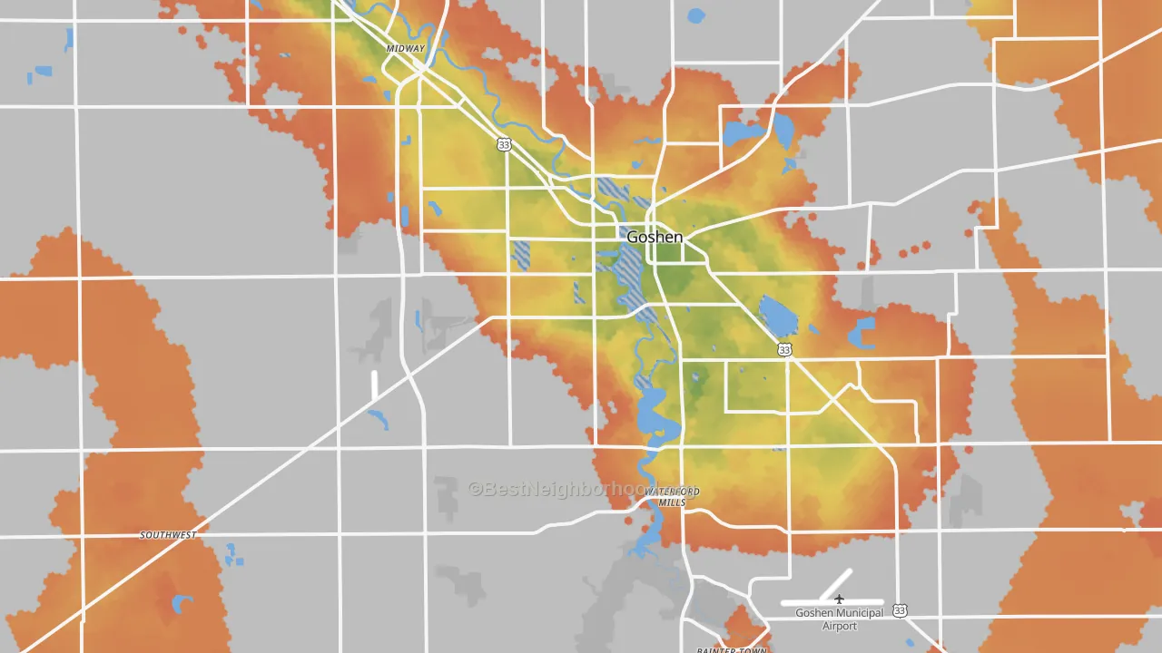 Bike Grade map of 46526, IN