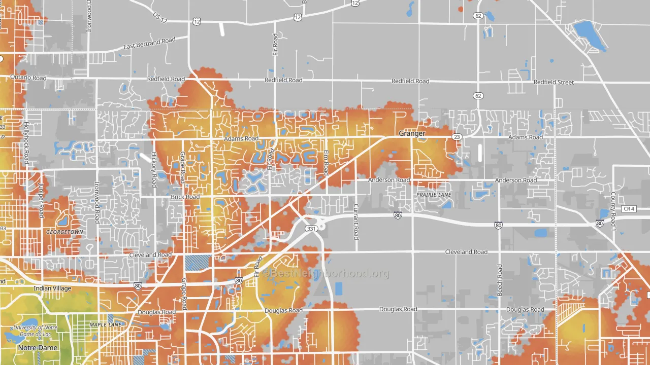 Bike Grade map of 46530, IN