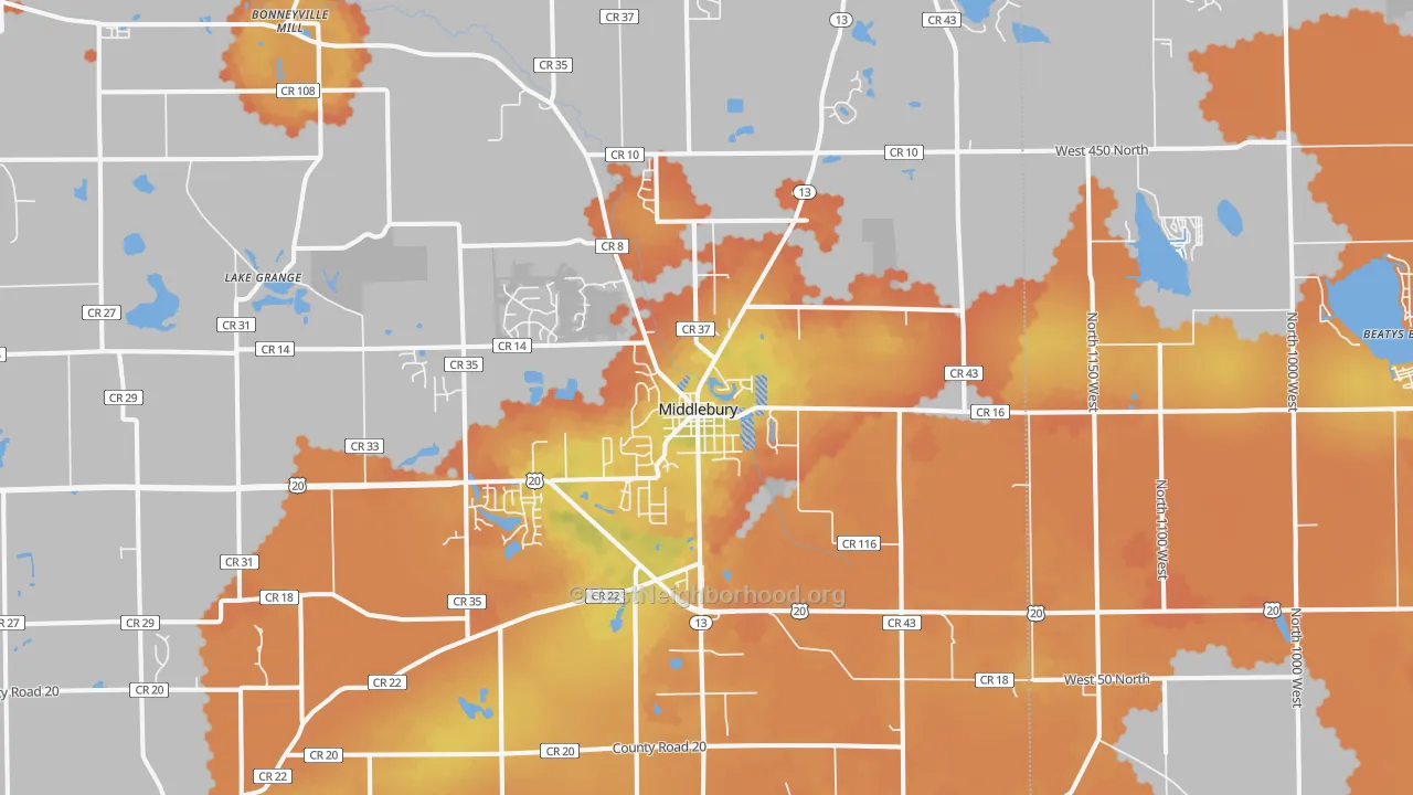 Bike Grade map of 46540, IN