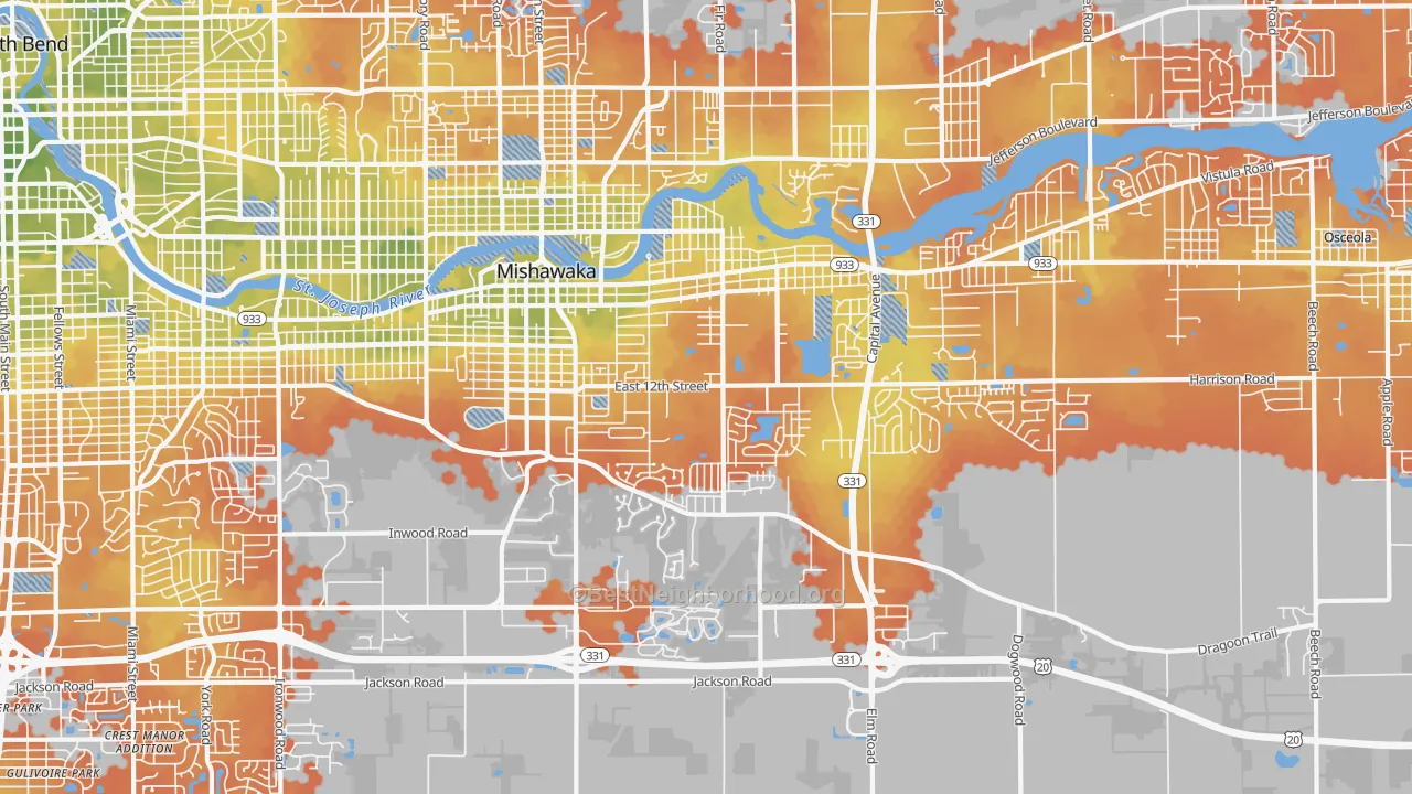 Bike Grade map of 46544, IN