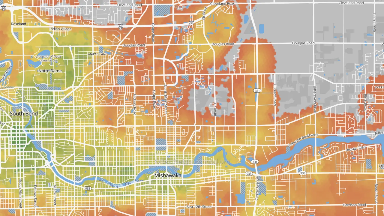 Bike Grade map of 46545, IN
