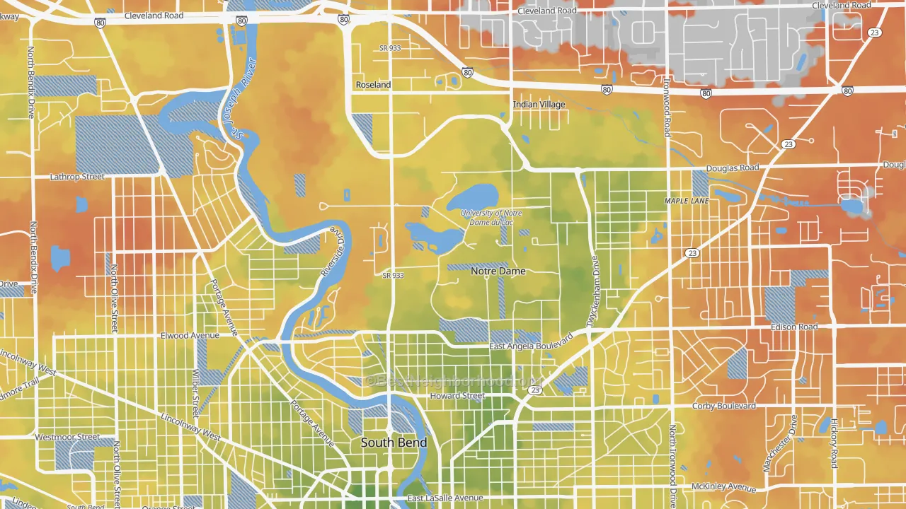 Bike Grade map of 46556, IN