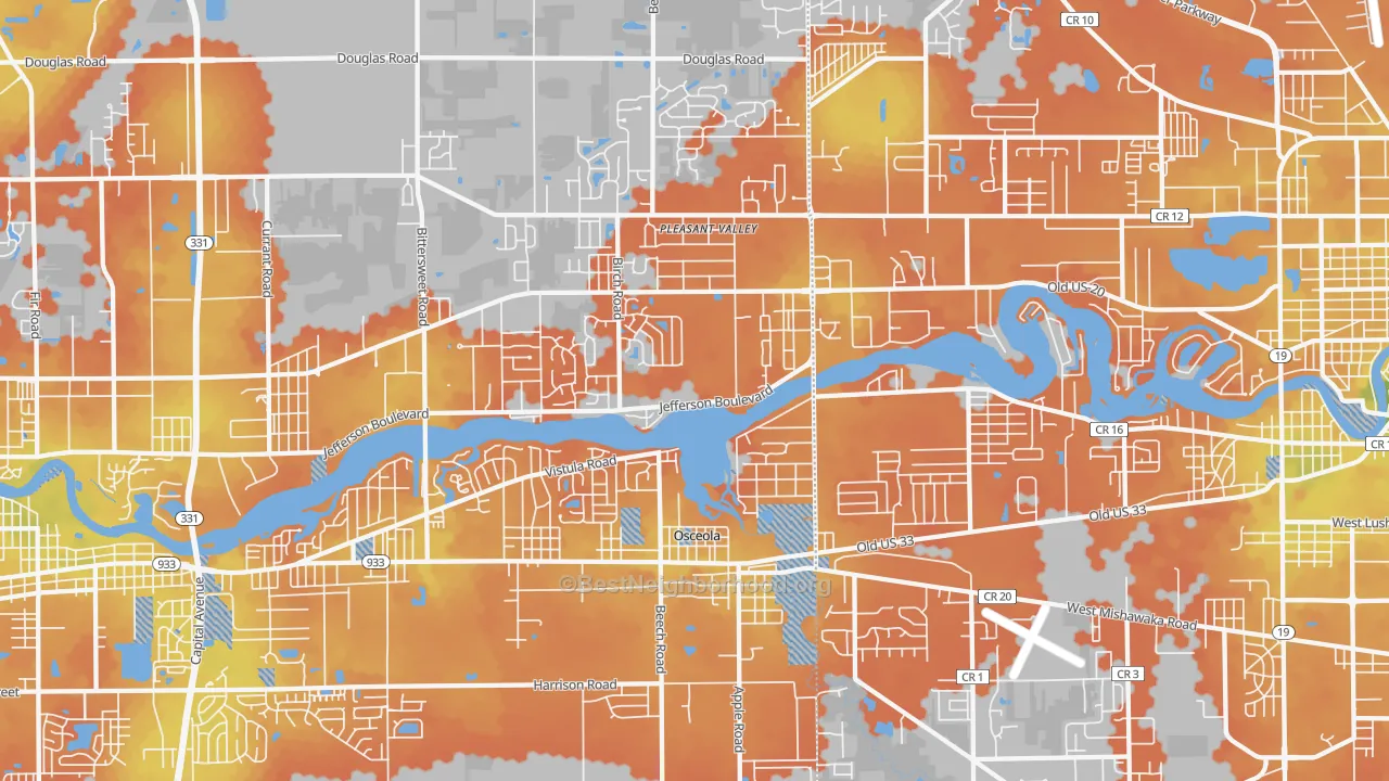 Bike Grade map of 46561, IN