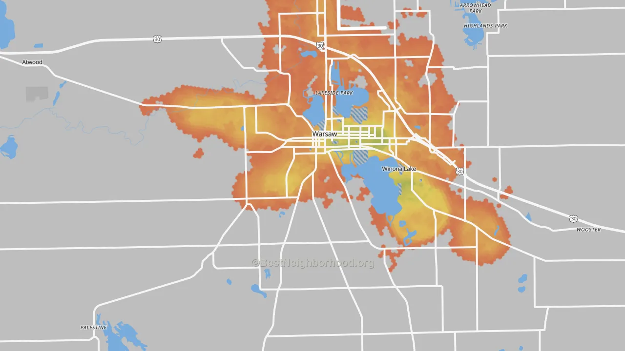 Bike Grade map of 46580, IN