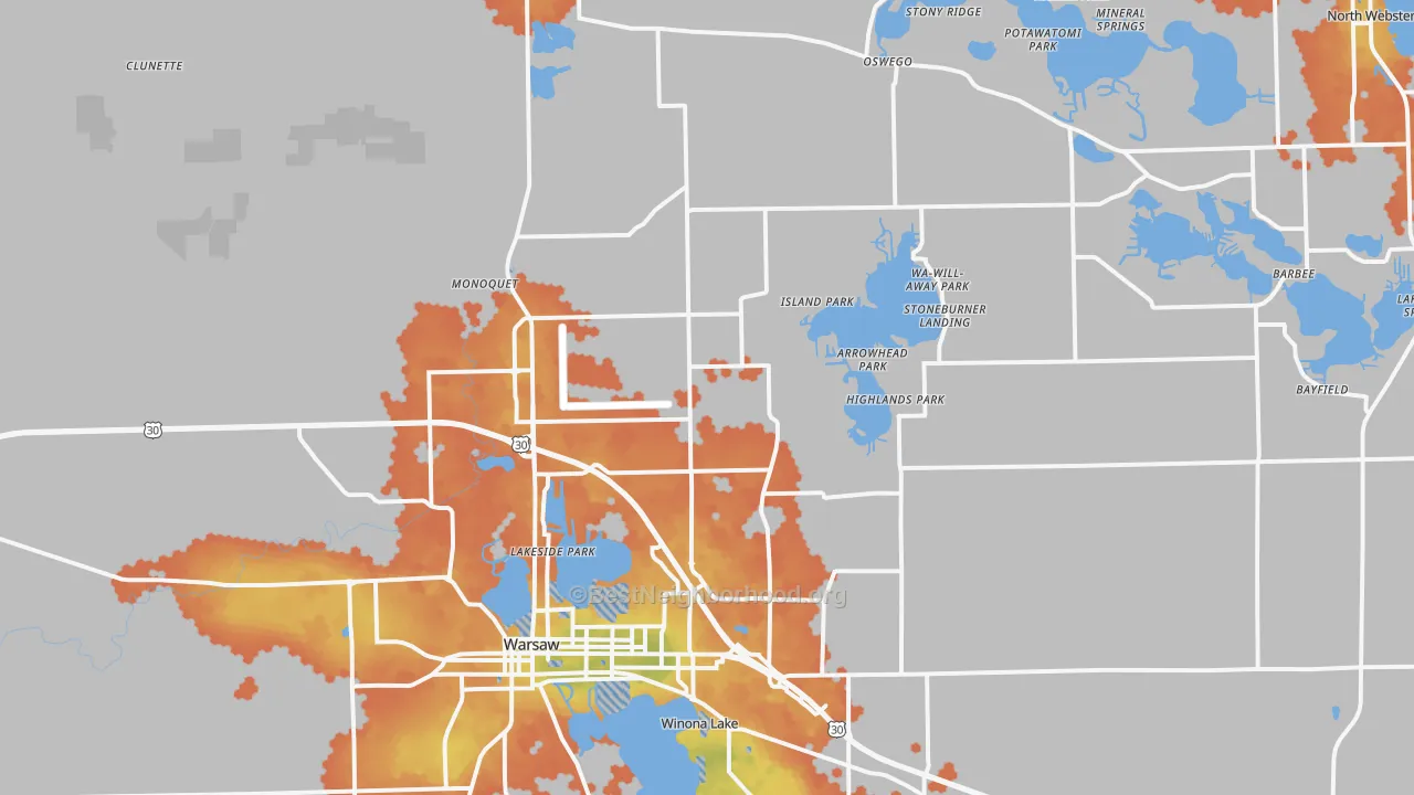 Bike Grade map of 46582, IN