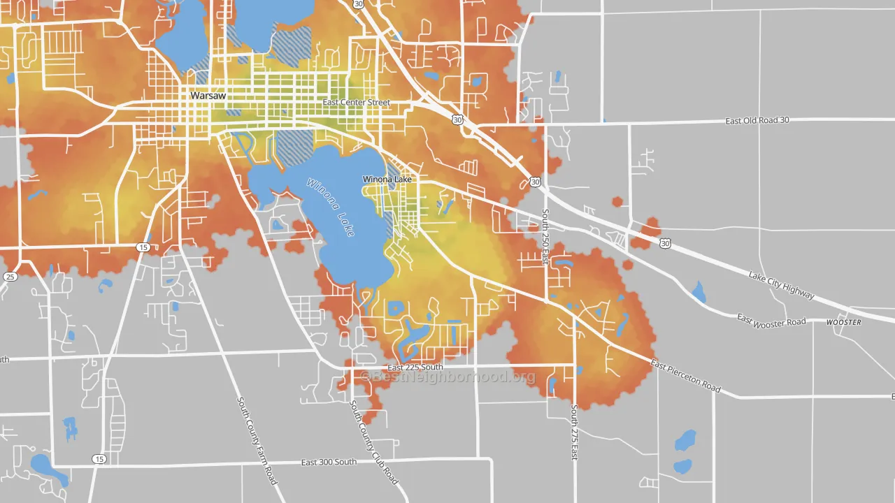 Bike Grade map of 46590, IN