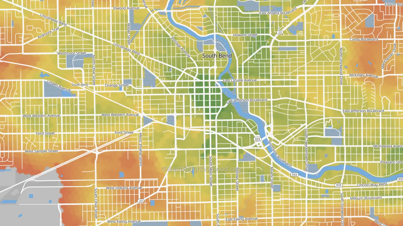 Bike Grade map of 46601, IN