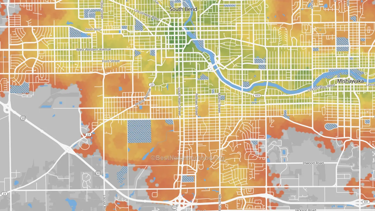 Bike Grade map of 46613, IN