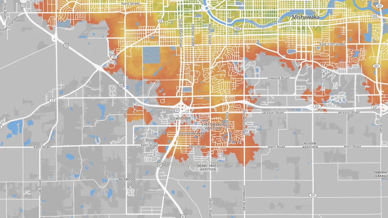 Bike Grade map of 46614, IN