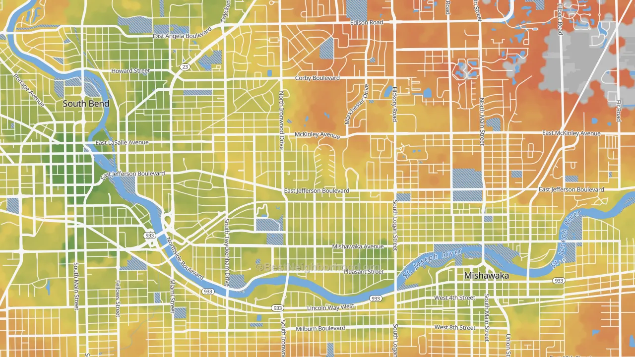 Bike Grade map of 46615, IN