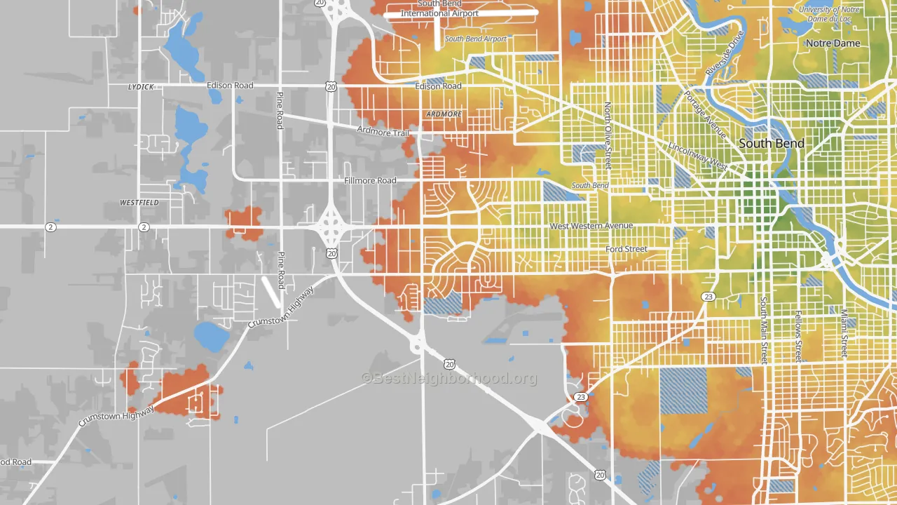 Bike Grade map of 46619, IN
