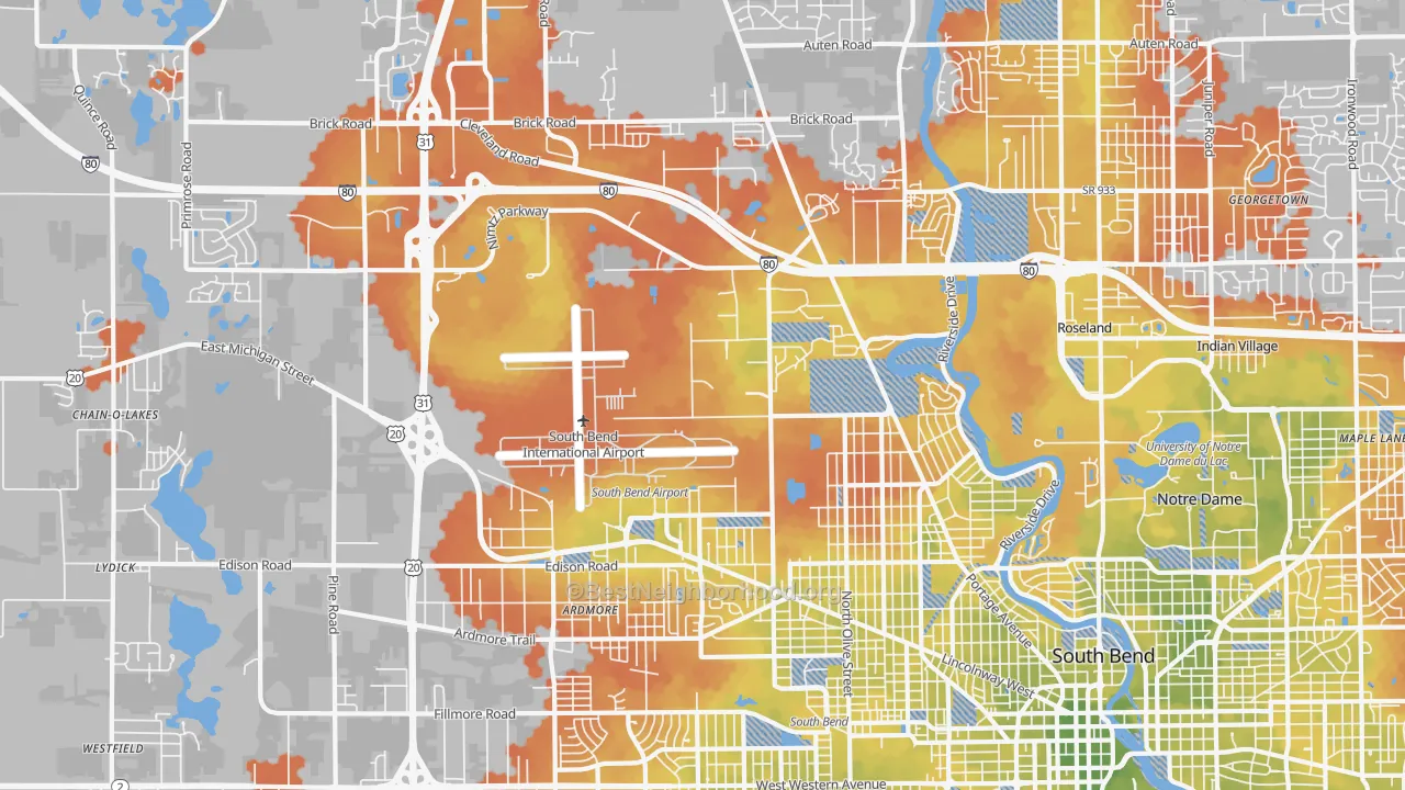 Bike Grade map of 46628, IN