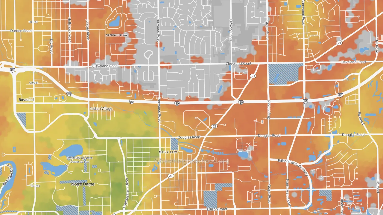 Bike Grade map of 46635, IN