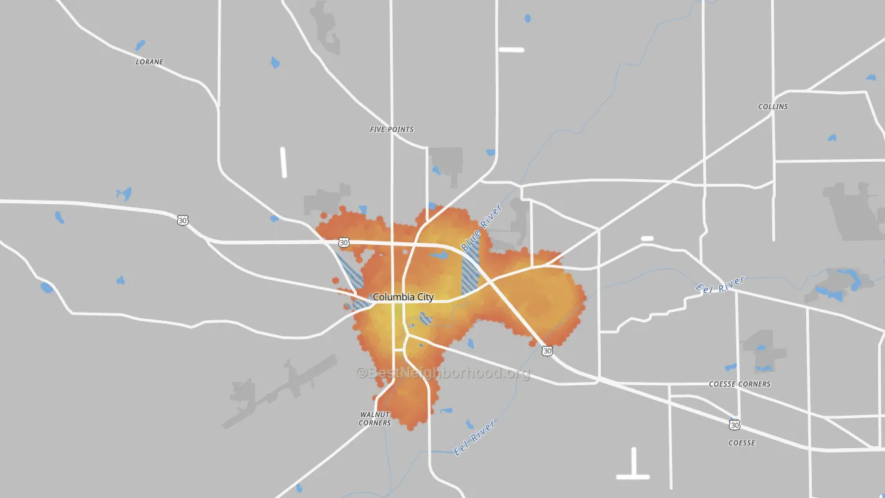 Bike Grade map of 46725, IN