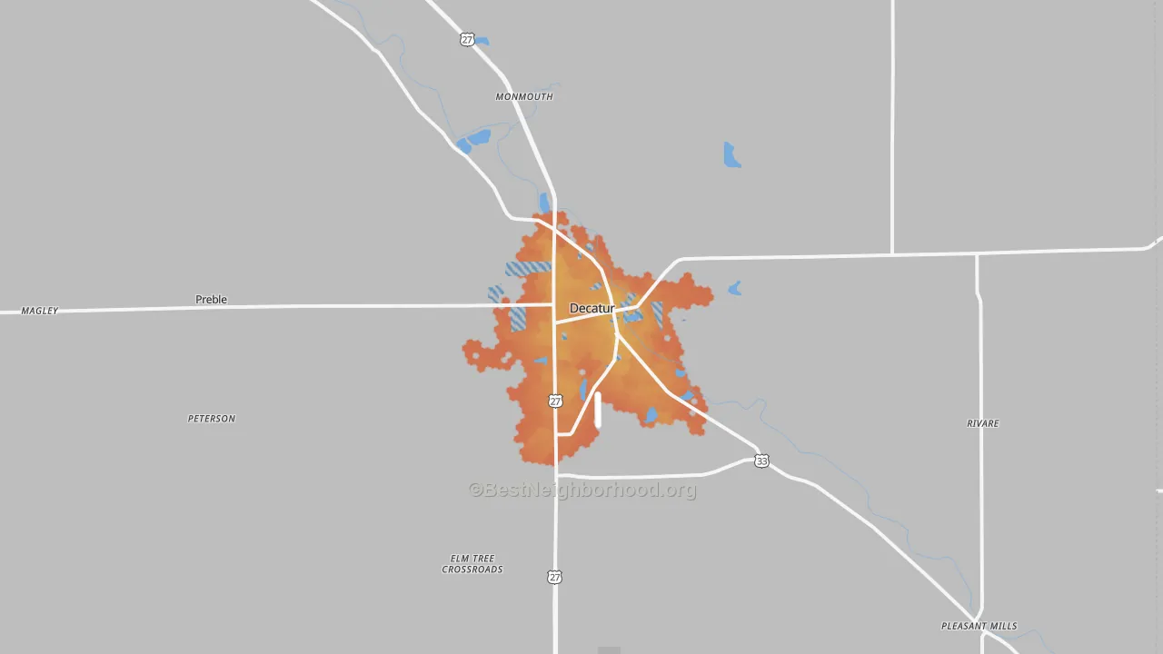 Bike Grade map of 46733, IN