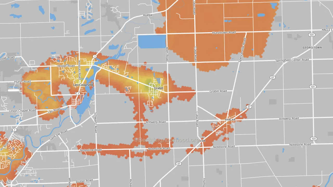 Bike Grade map of 46741, IN