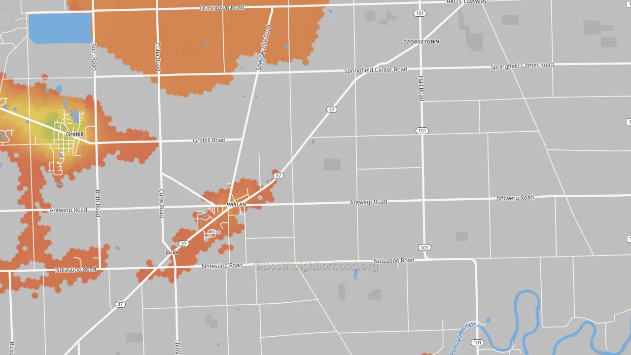 Bike Grade map of 46743, IN