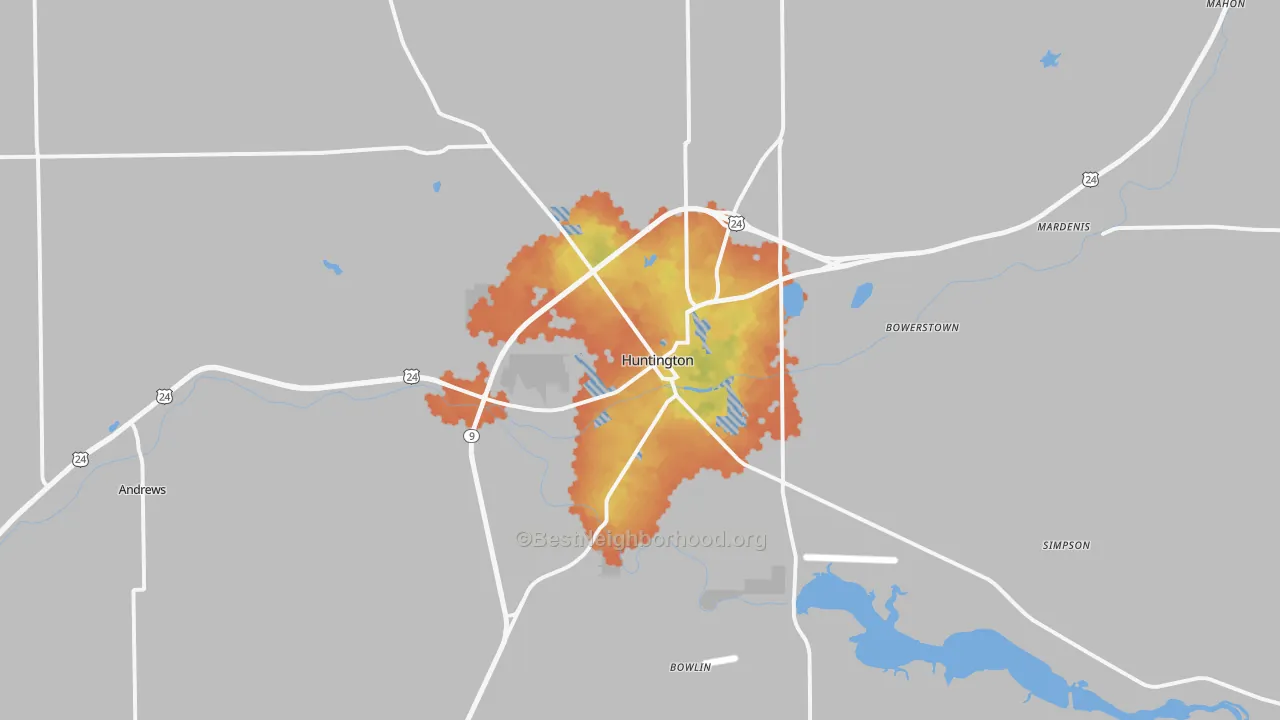 Bike Grade map of 46750, IN