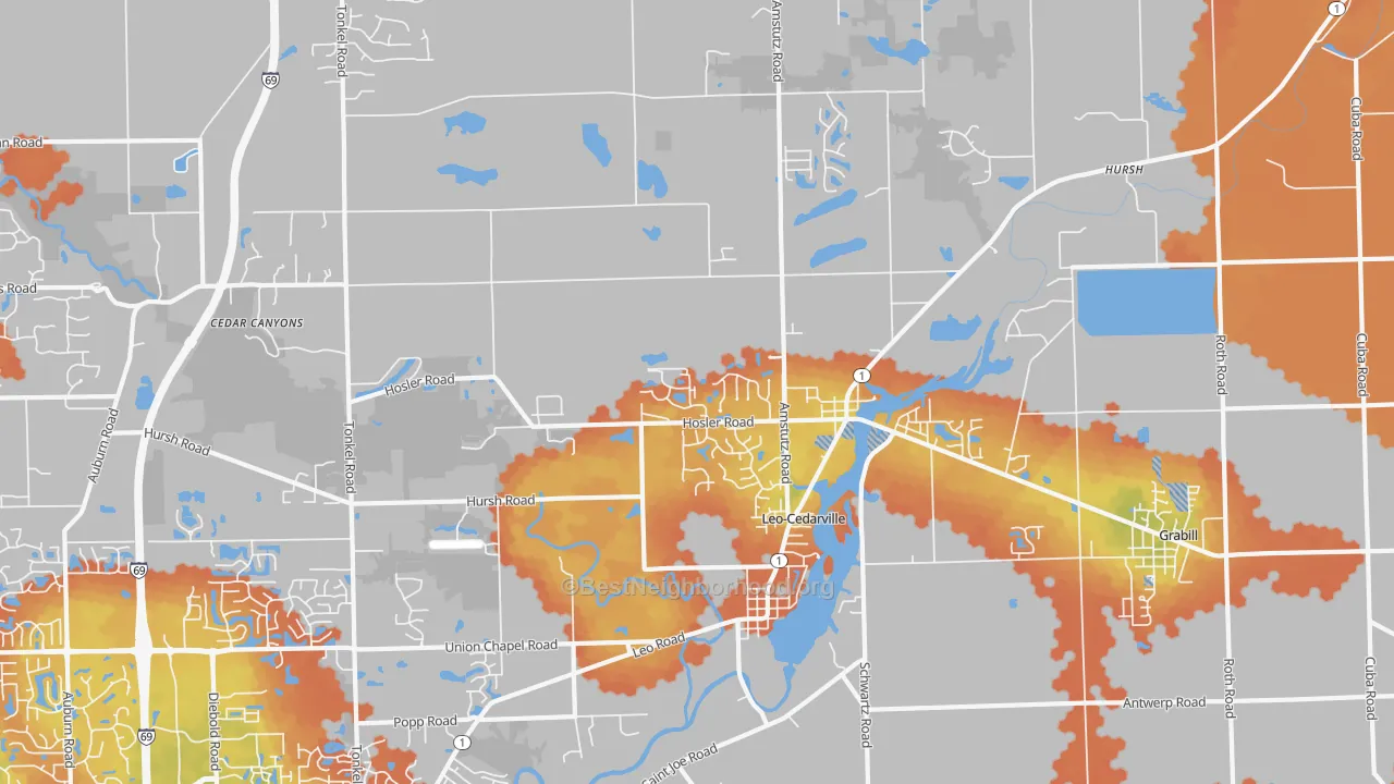 Bike Grade map of 46765, IN