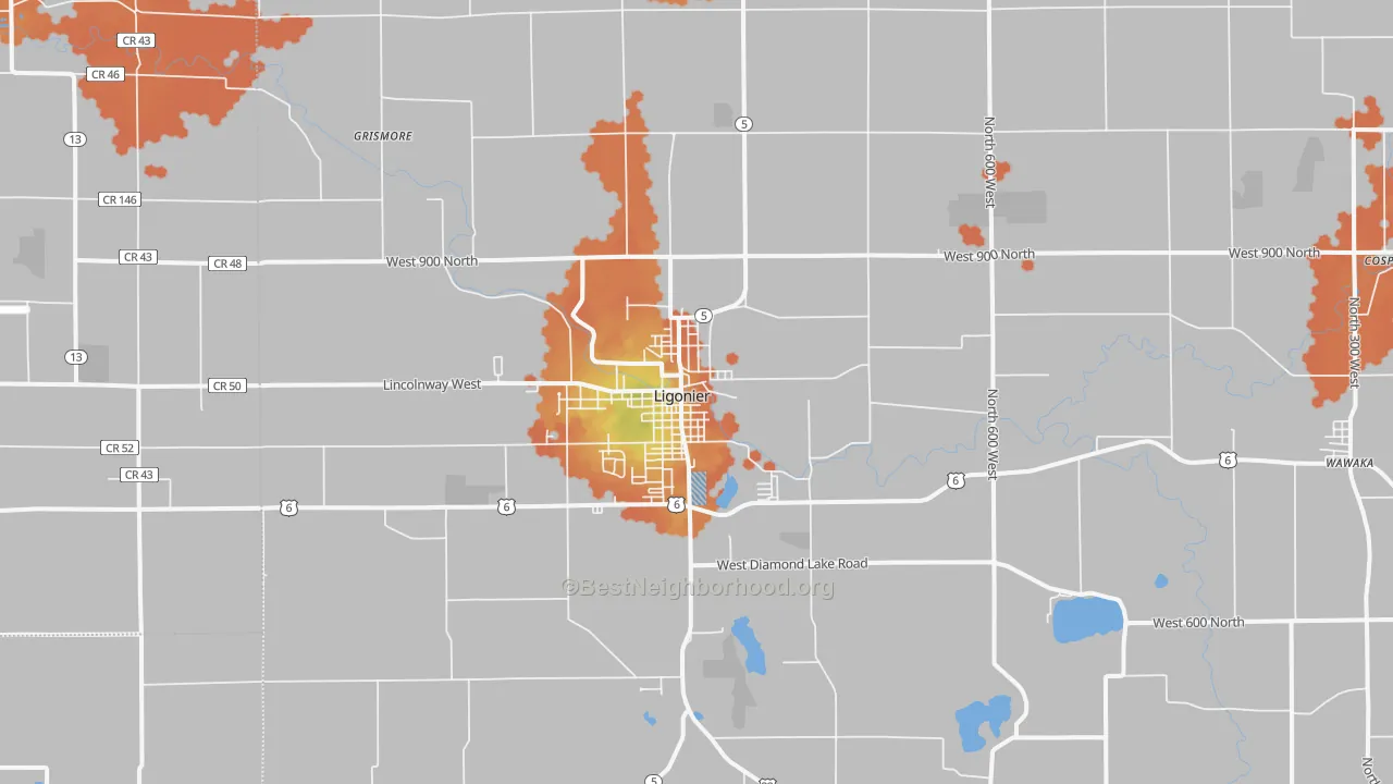 Bike Grade map of 46767, IN