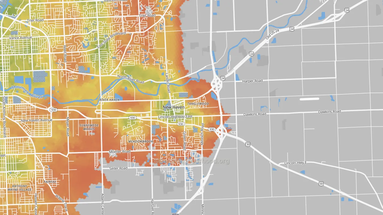 Bike Grade map of 46774, IN