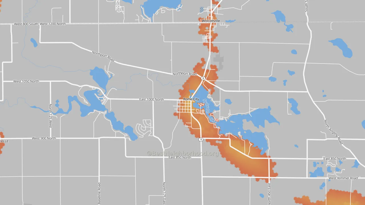 Bike Grade map of 46784, IN