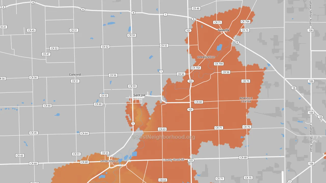 Bike Grade map of 46785, IN