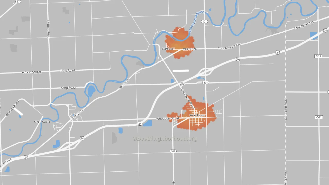 Bike Grade map of 46797, IN