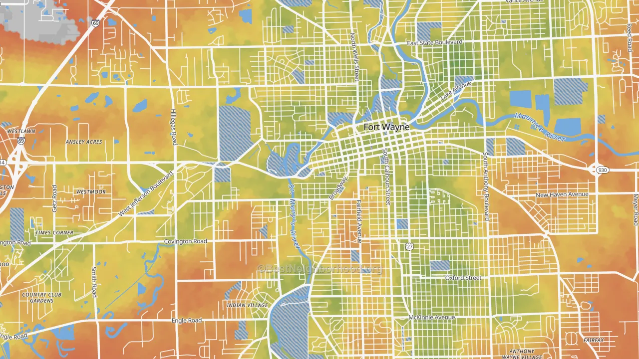 Bike Grade map of 46802, IN