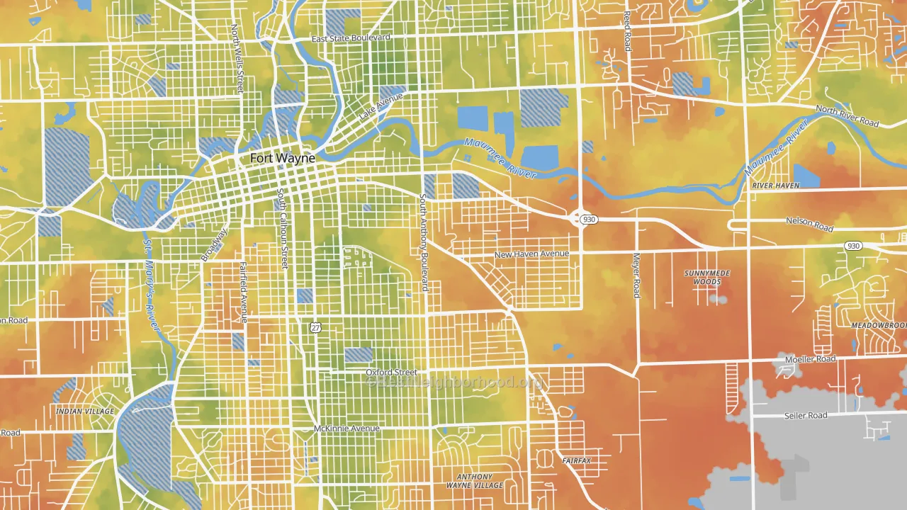 Bike Grade map of 46803, IN