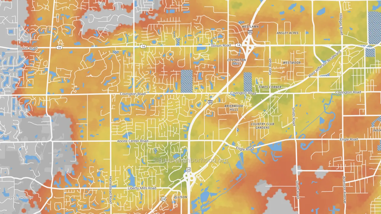 Bike Grade map of 46804, IN