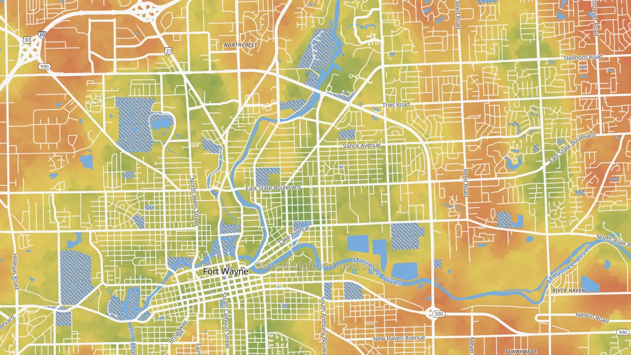 Bike Grade map of 46805, IN