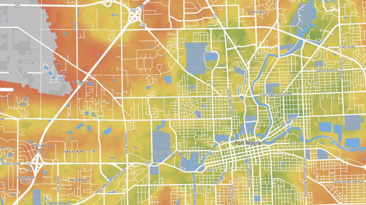 Bike Grade map of 46808, IN
