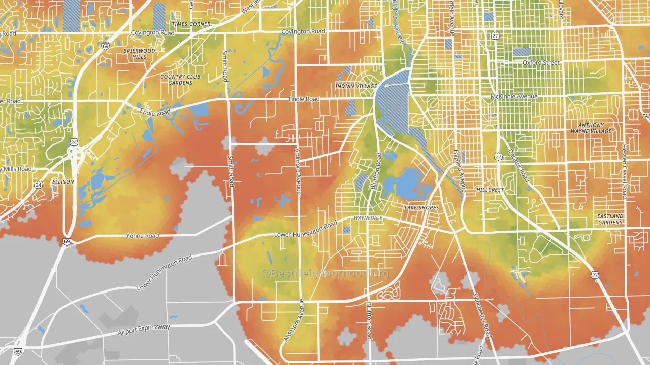Bike Grade map of 46809, IN