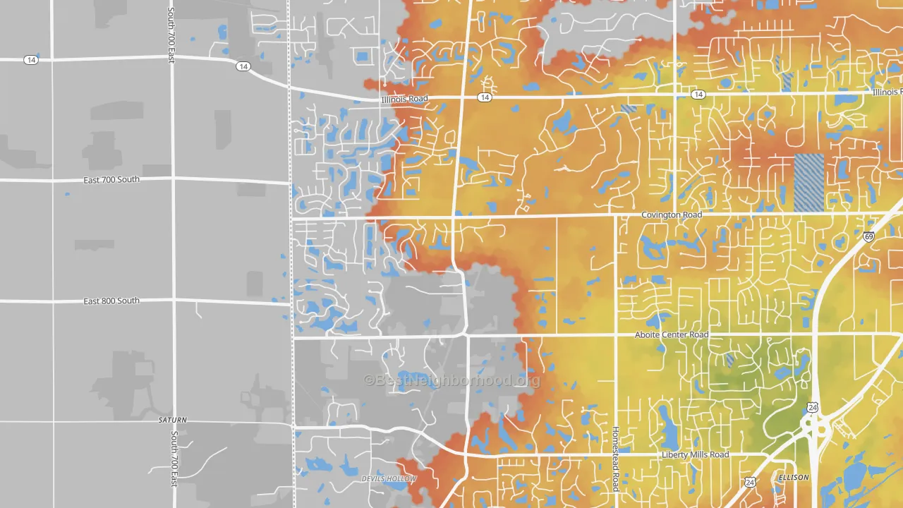 Bike Grade map of 46814, IN
