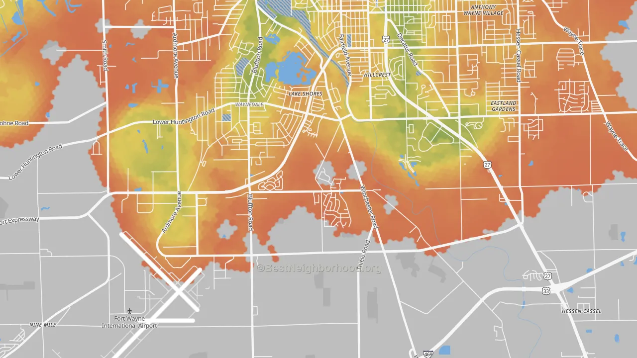 Bike Grade map of 46819, IN