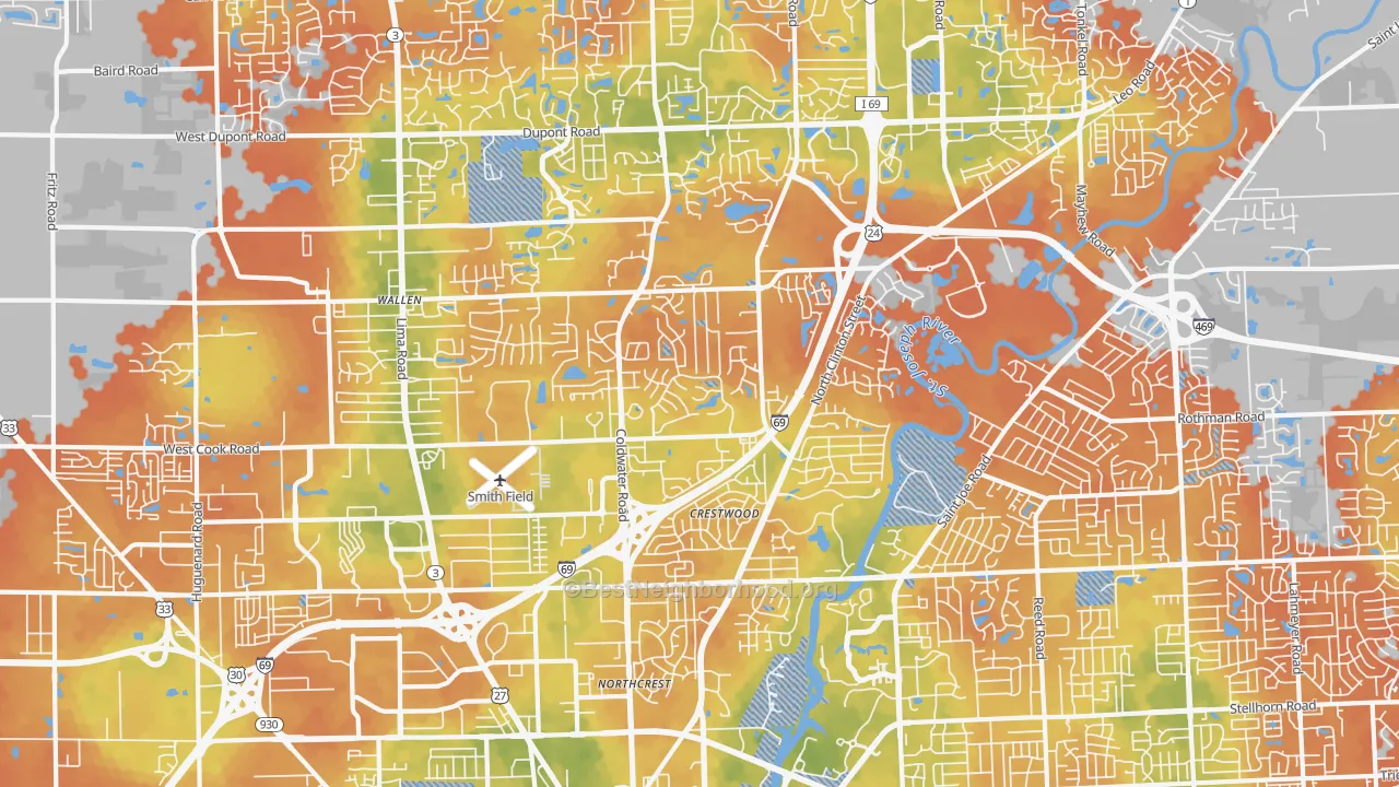 Bike Grade map of 46825, IN