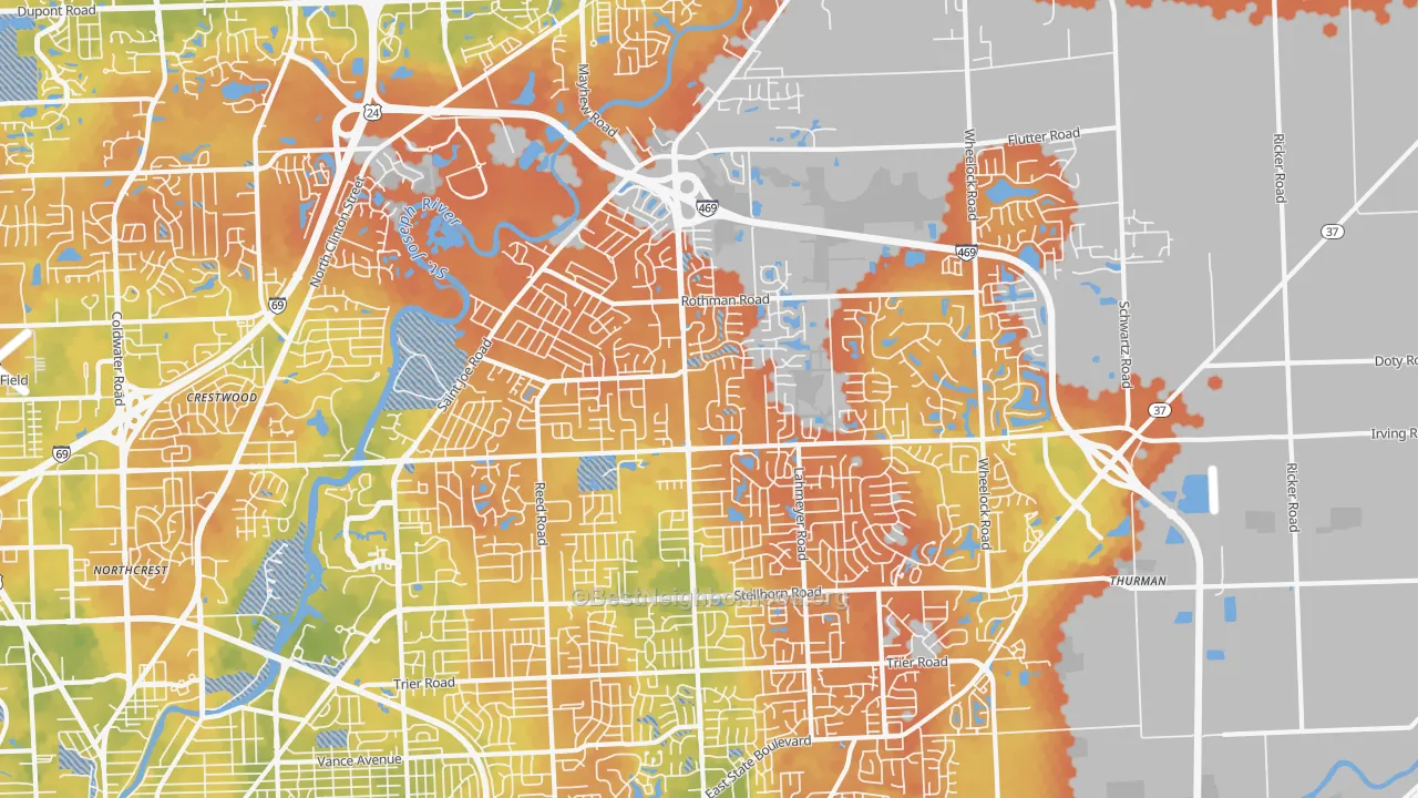 Bike Grade map of 46835, IN