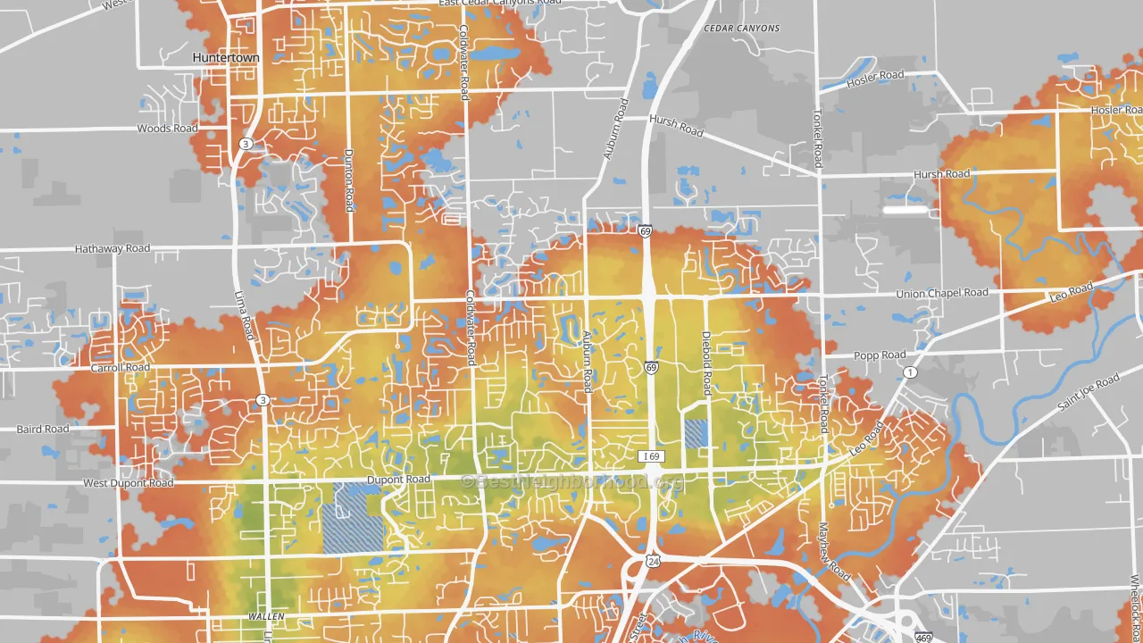 Bike Grade map of 46845, IN