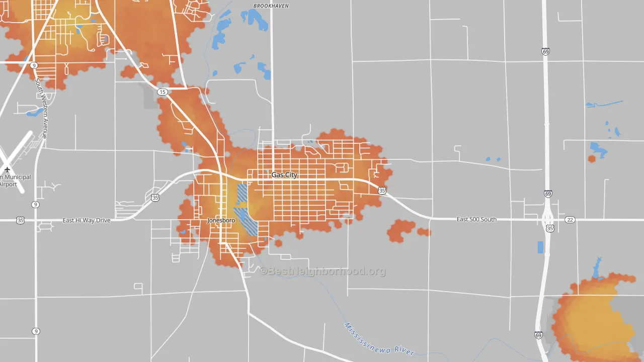 Bike Grade map of 46933, IN