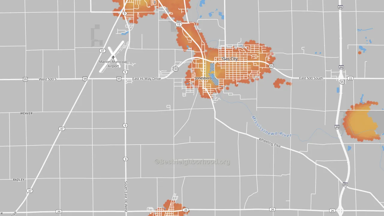 Bike Grade map of 46938, IN