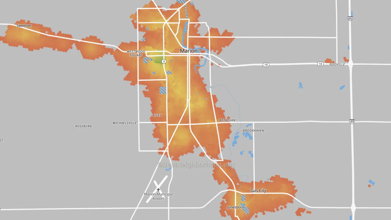 Bike Grade map of 46953, IN