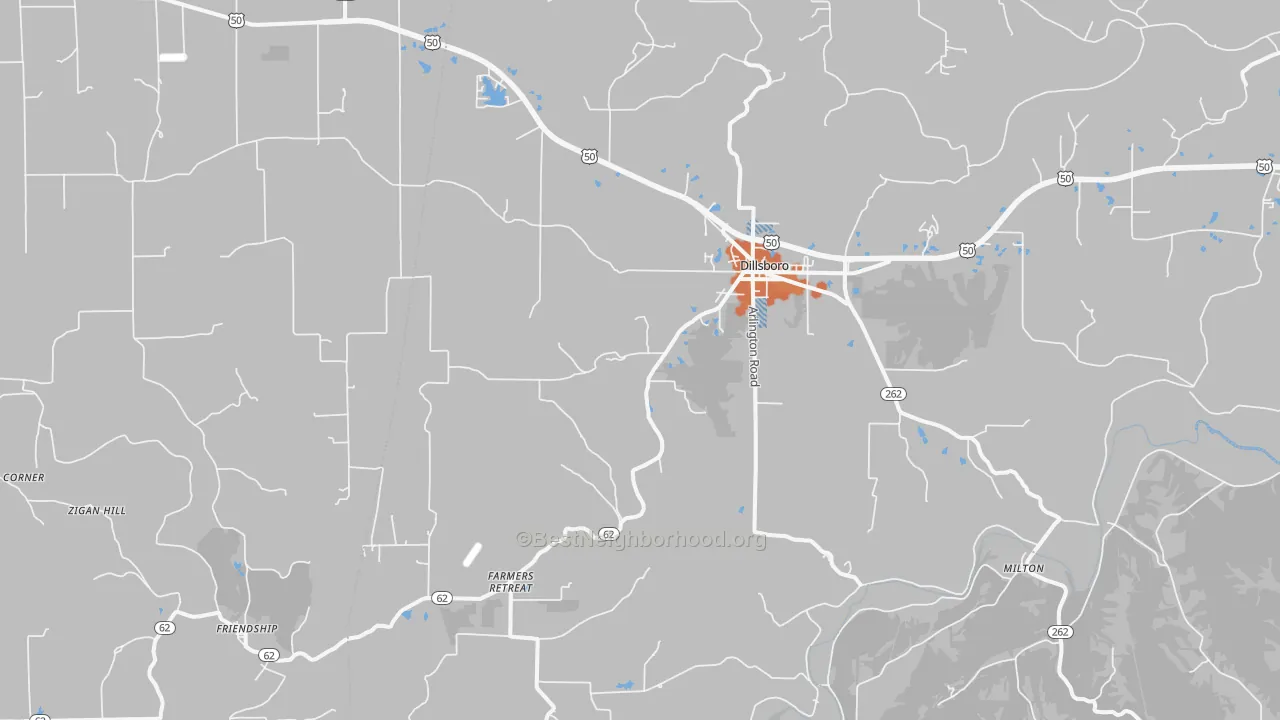 Bike Grade map of 47018, IN
