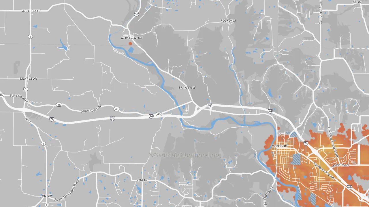 Bike Grade map of 47060, IN