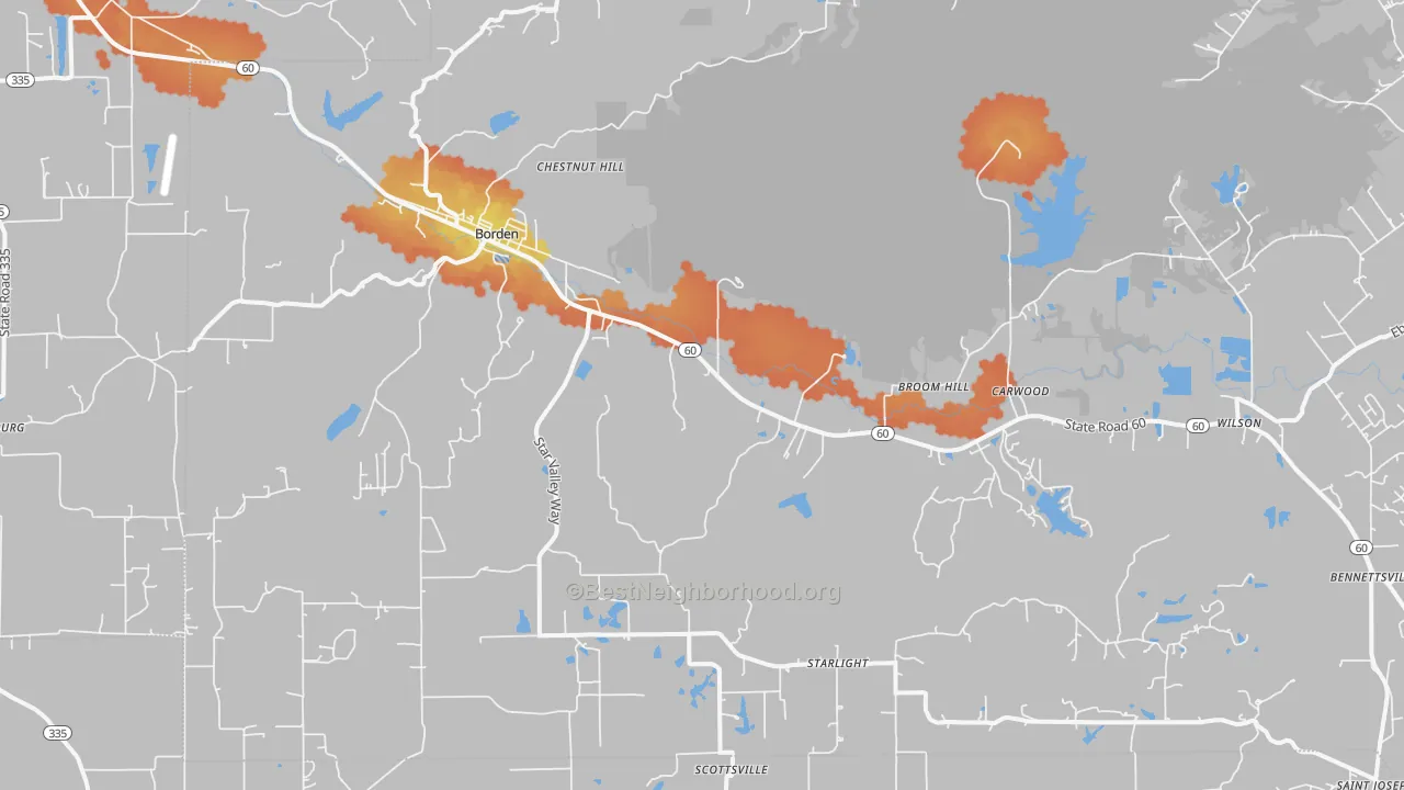 Bike Grade map of 47106, IN