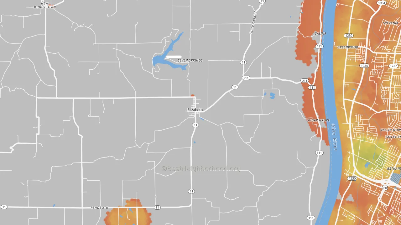 Bike Grade map of 47117, IN